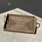 Rectangular Asian handmade basket with circular handle L:45 l:35