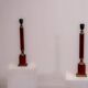 Set of French Empire style lamps made from amber bakelite and brass