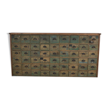 Meuble de quincaillerie industriel en pin peint, France années 1950