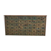 Meuble de quincaillerie industriel en pin peint, France années 1950