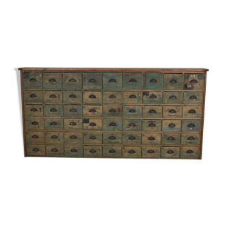 Meuble de quincaillerie industriel en pin peint, France années 1950