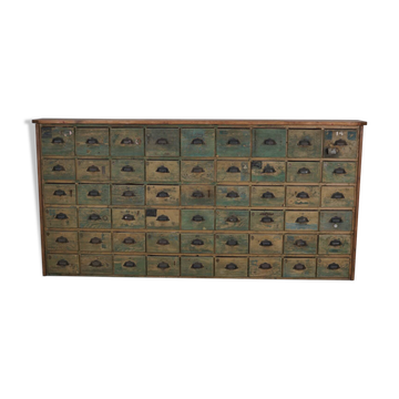 Meuble de quincaillerie industriel en pin peint, France années 1950