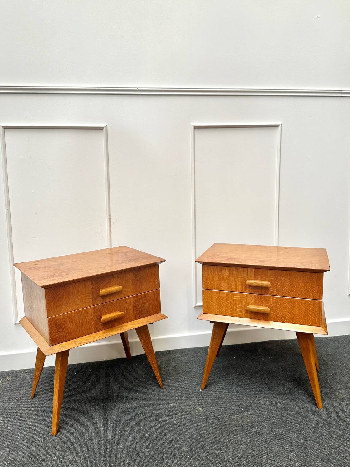 Pair of bedside tables with compass legs