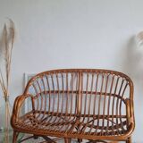 Vintage 1970s rattan bench