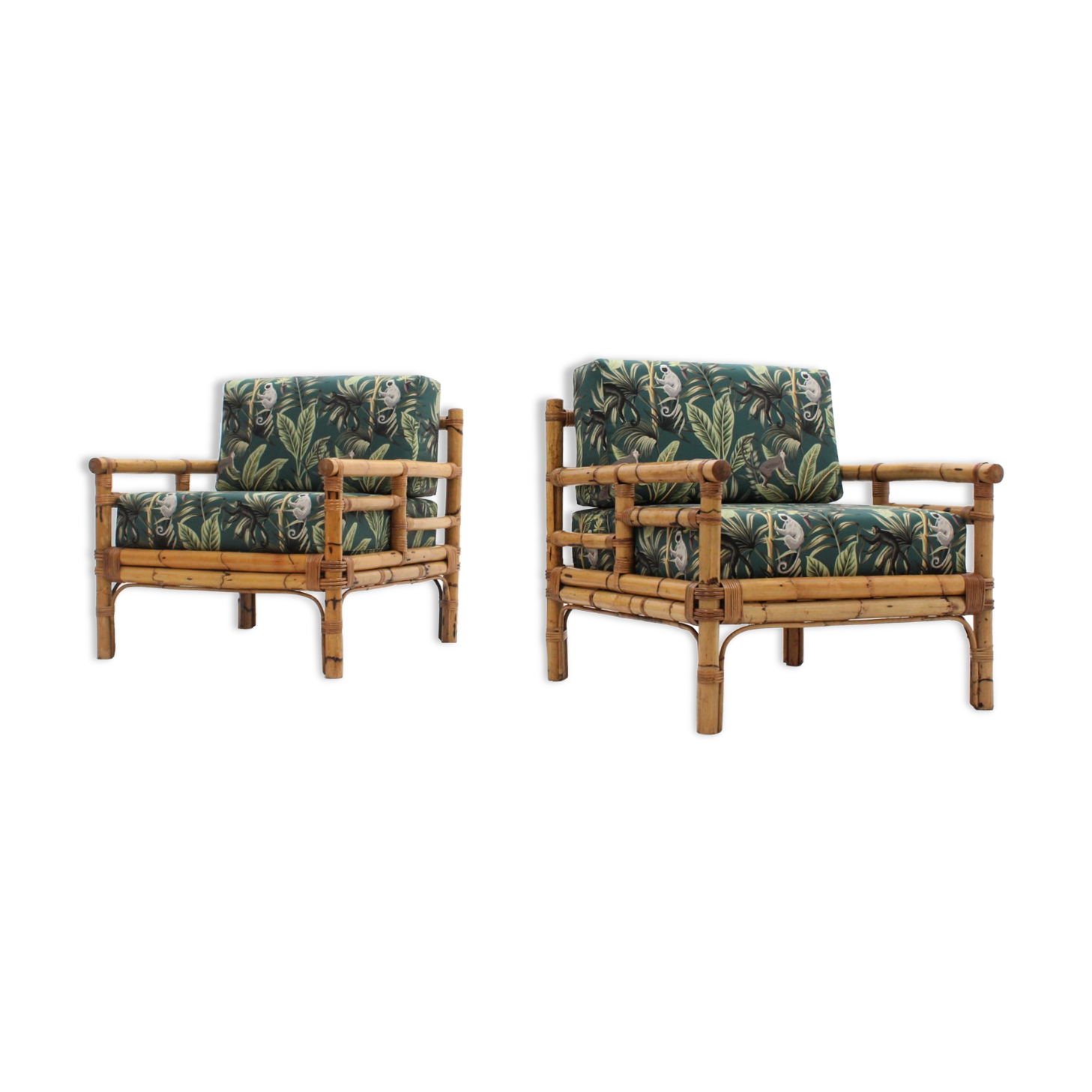 Vintage rattan armchairs Vivai del Sud 1970s , set of 2
