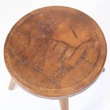 Antique Stool With Carvings Of A Farmer With A Alpaca From 1940s