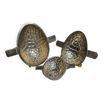 Set of three old chocolate molds, egg shape, Letang et Fils, Paris