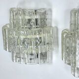 Vistosi manner, set of four large clear murano glass elements sconces. Italy 1970s