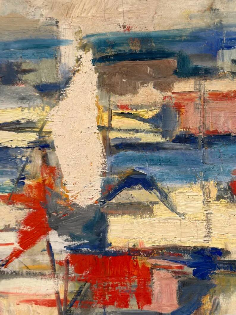 Original Swedish Oil on Canvas - "Abstract Harbour Motif" vintage