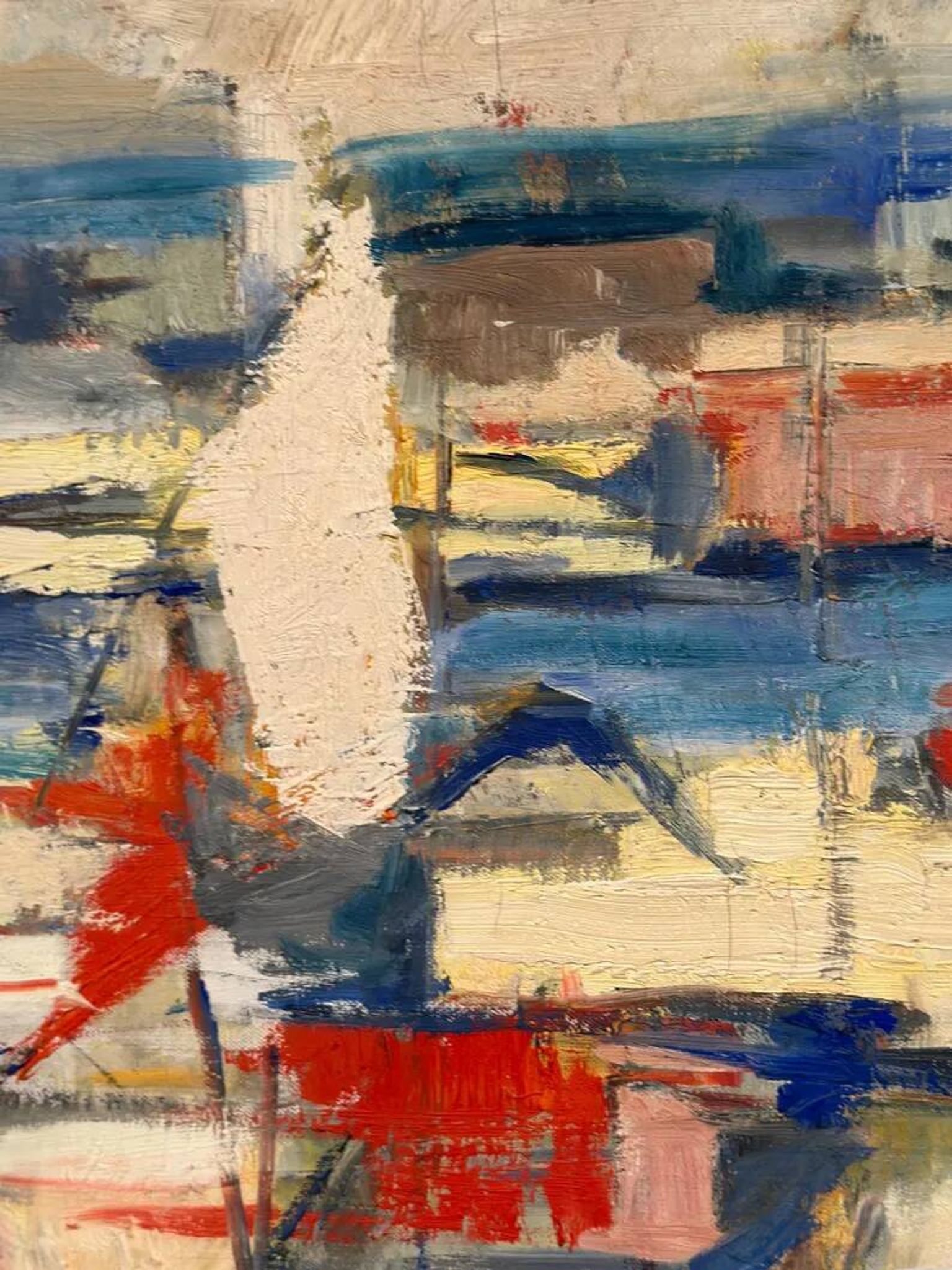 Original Swedish Oil on Canvas - "Abstract Harbour Motif" vintage