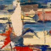 Original Swedish Oil on Canvas - "Abstract Harbour Motif" vintage