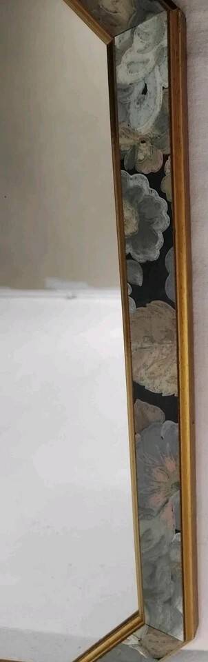 Antique Octagonal Mirror 45x35 with Floral Decor from the 80s Vintage