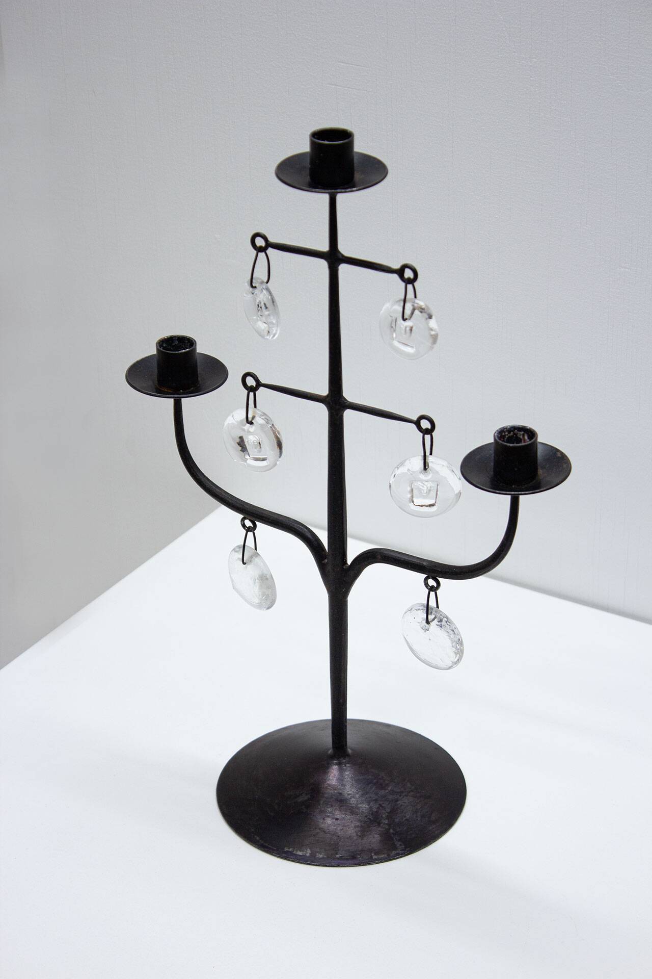 Wrought Iron & Glass Candelabra by Erik Höglund, Sweden, 1960s