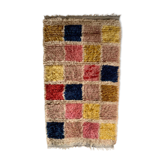 Mid-Century Swedish Check Wool High Pile Rug