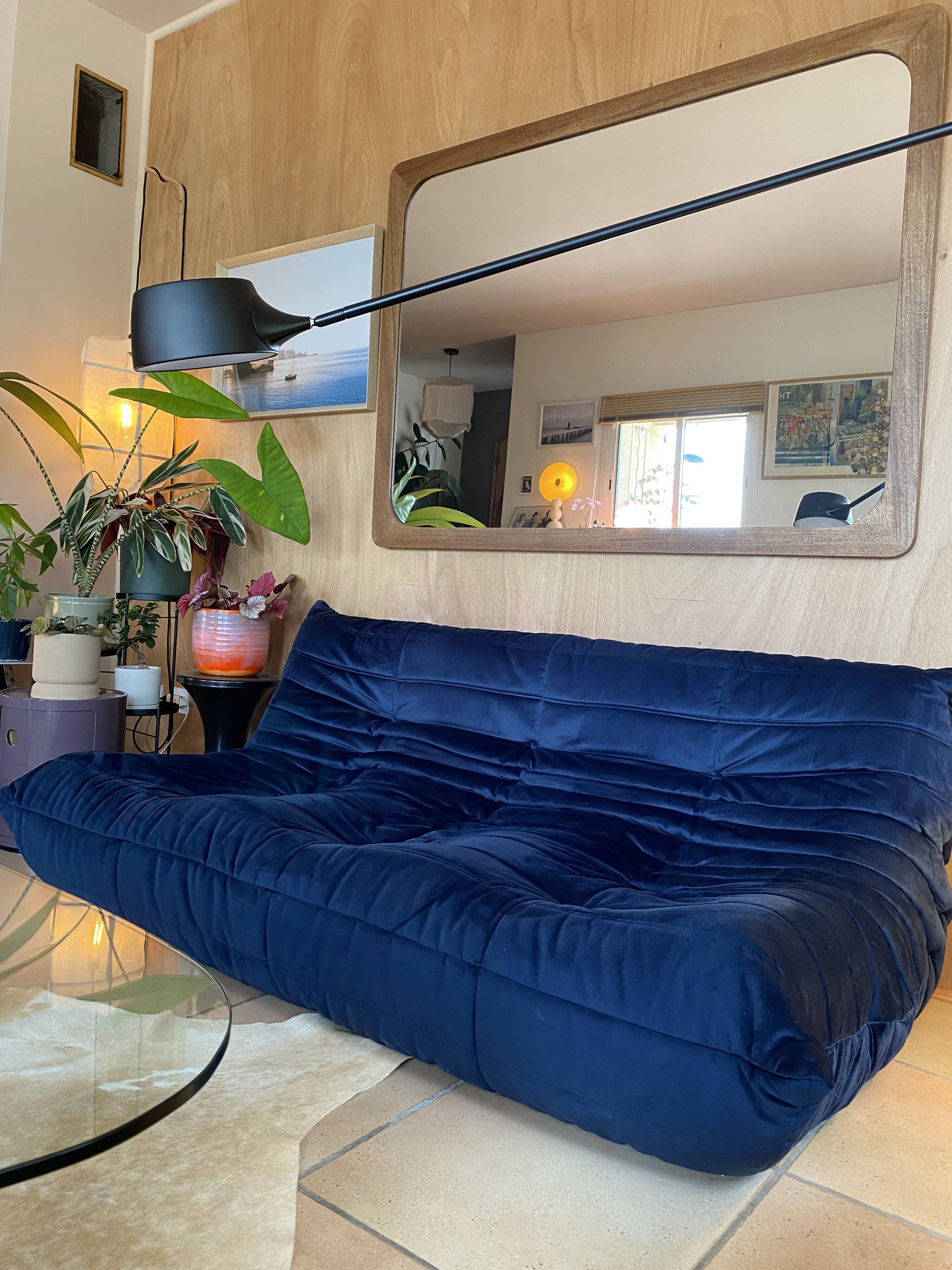 Togo 3-seater sofa in midnight blue velvet