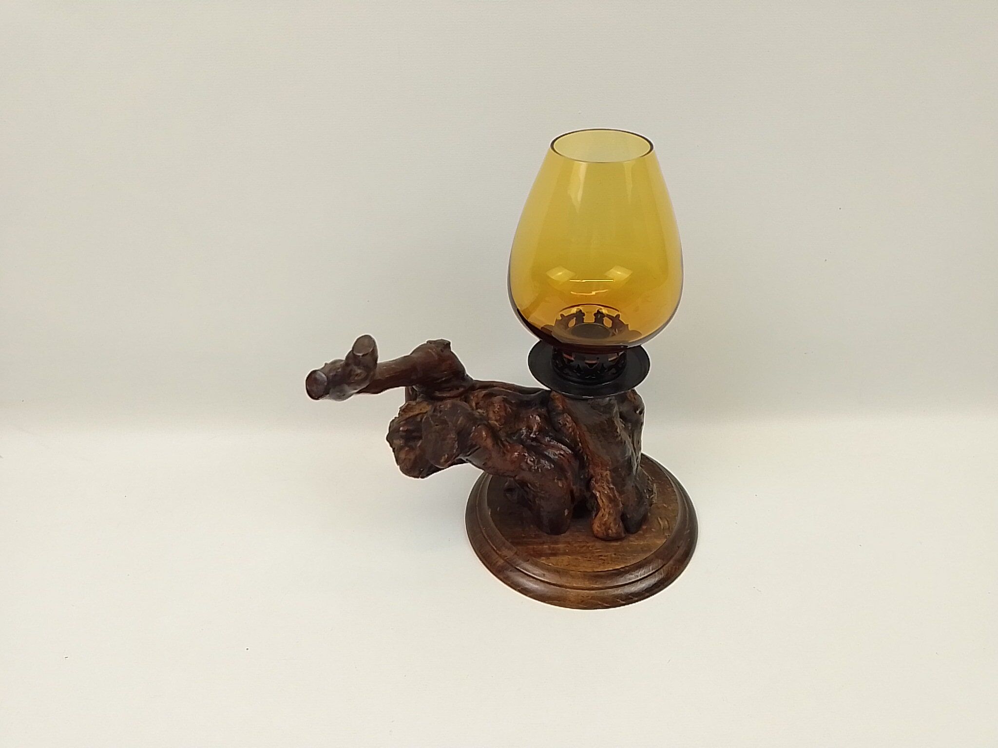 Candlestick vine branch and tinted glass 25 cm