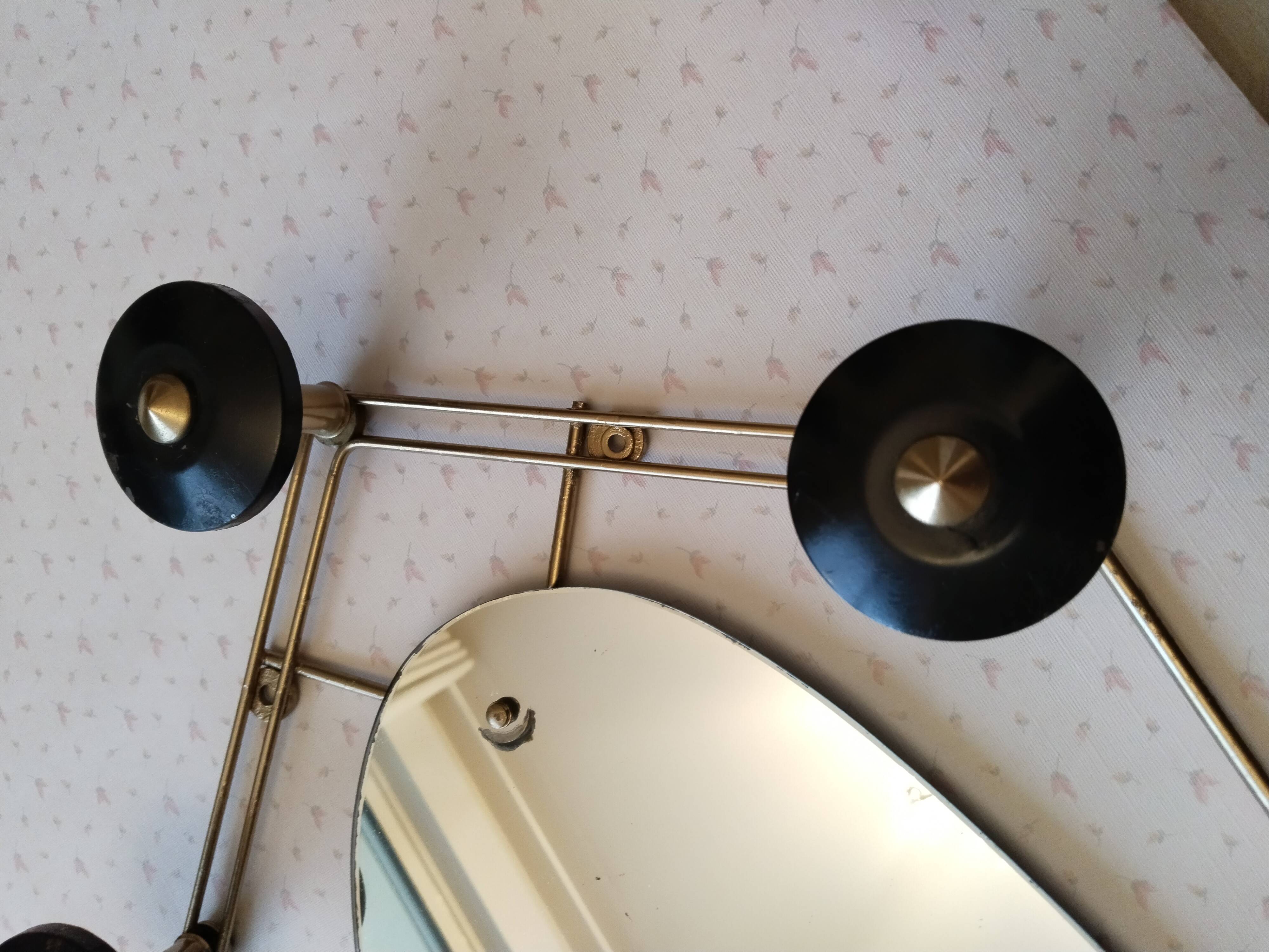 Matégot design mirror coat rack in brass and black perforated metal