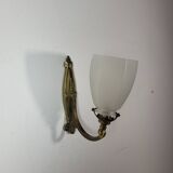 Vintage wall lamp in brass and frosted glass 1950s