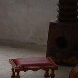 Danish sculpted oak stool from the mid-20th century with a red leather seat, 1950s.