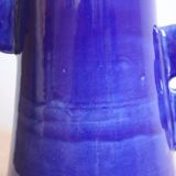 Handmade ceramic abstract vase with asymmetrical floral handles midnight blue