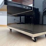 Art Deco Bar Cart in Black Lacquered Mahogany, Mirrored Glass & Chrome, France, 1930