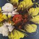 Tableau ovale acrylique sur bois cadre doré nature morte fleurs campagne
