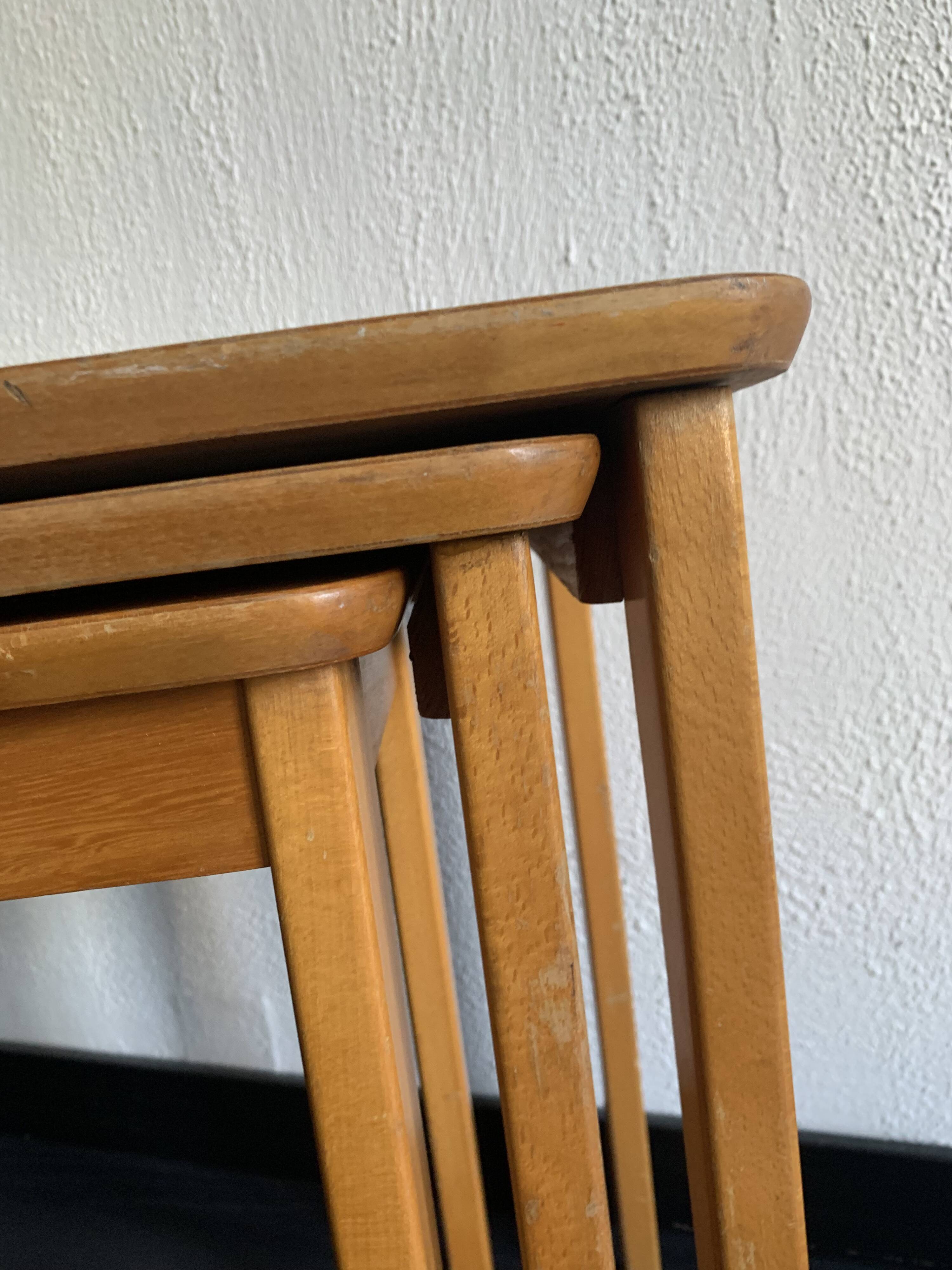 Tables gigognes vintage 1960 table basse d'appoint bois clair - 52 x 55 x 3