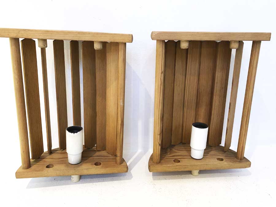 Pair of Scandinavian wooden wall lamps, 1960