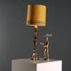 Lampe ancienne en bois sculpté doré et tissu, XXe siècle