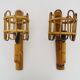Pair of bamboo rattan lantern wall lights. 50s 60s
