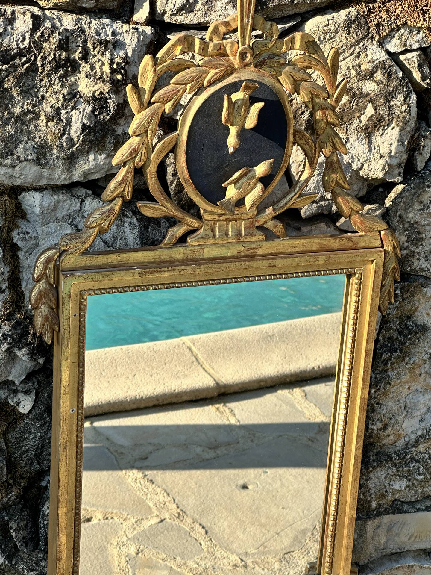 Trumeau mirror "To the Birds" in Louis XVI style, 19th century.