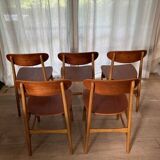 5 beech and teak chairs - Denmark 50s/60s
