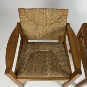 Set of 2 Vintage armchair easy chairs oak & seagrass 60s mid-century