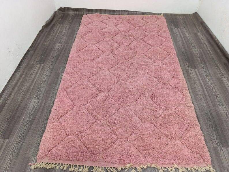 Authentic traditional handwoven Beni Ourain carpet from the Atlas Mountains of Morocco.