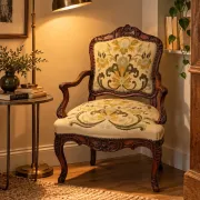 Louis XV cabriolet armchair, carved walnut, petit point tapestry, 18th century.