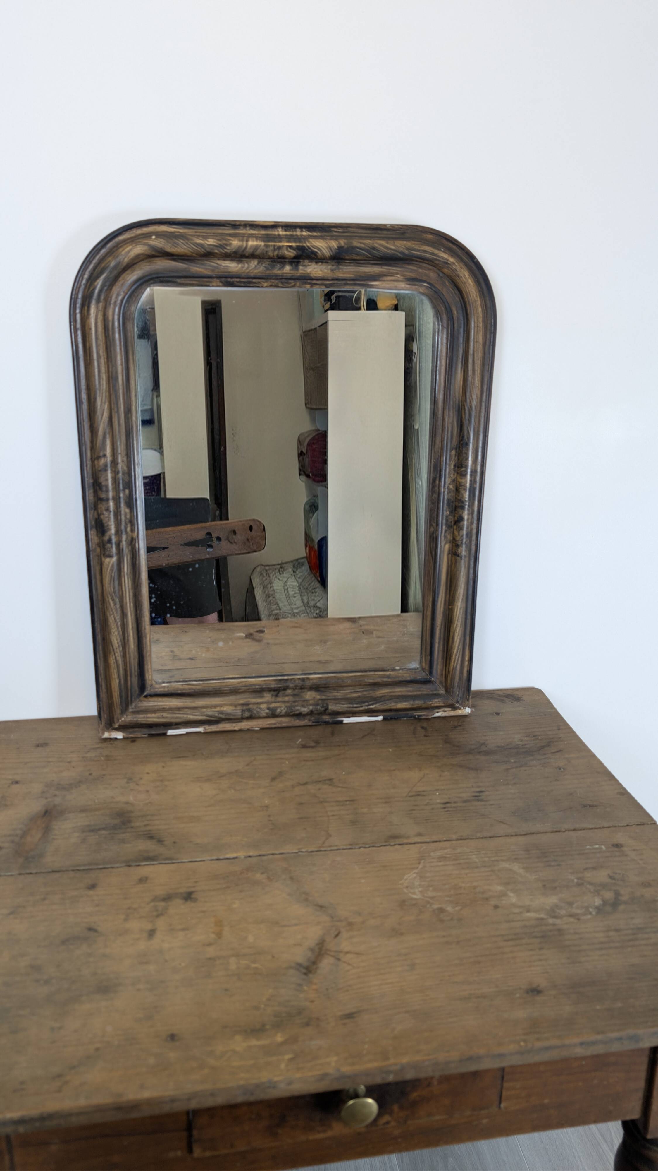 Antique Louis-Philippe style mirror with a marble frame 60 x 48 cm