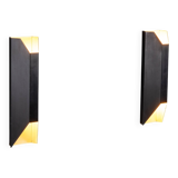 Architectural pair of vintage black metal wall lamps with angular geometric