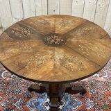 Pedestal table XIXth in walnut and marquetry