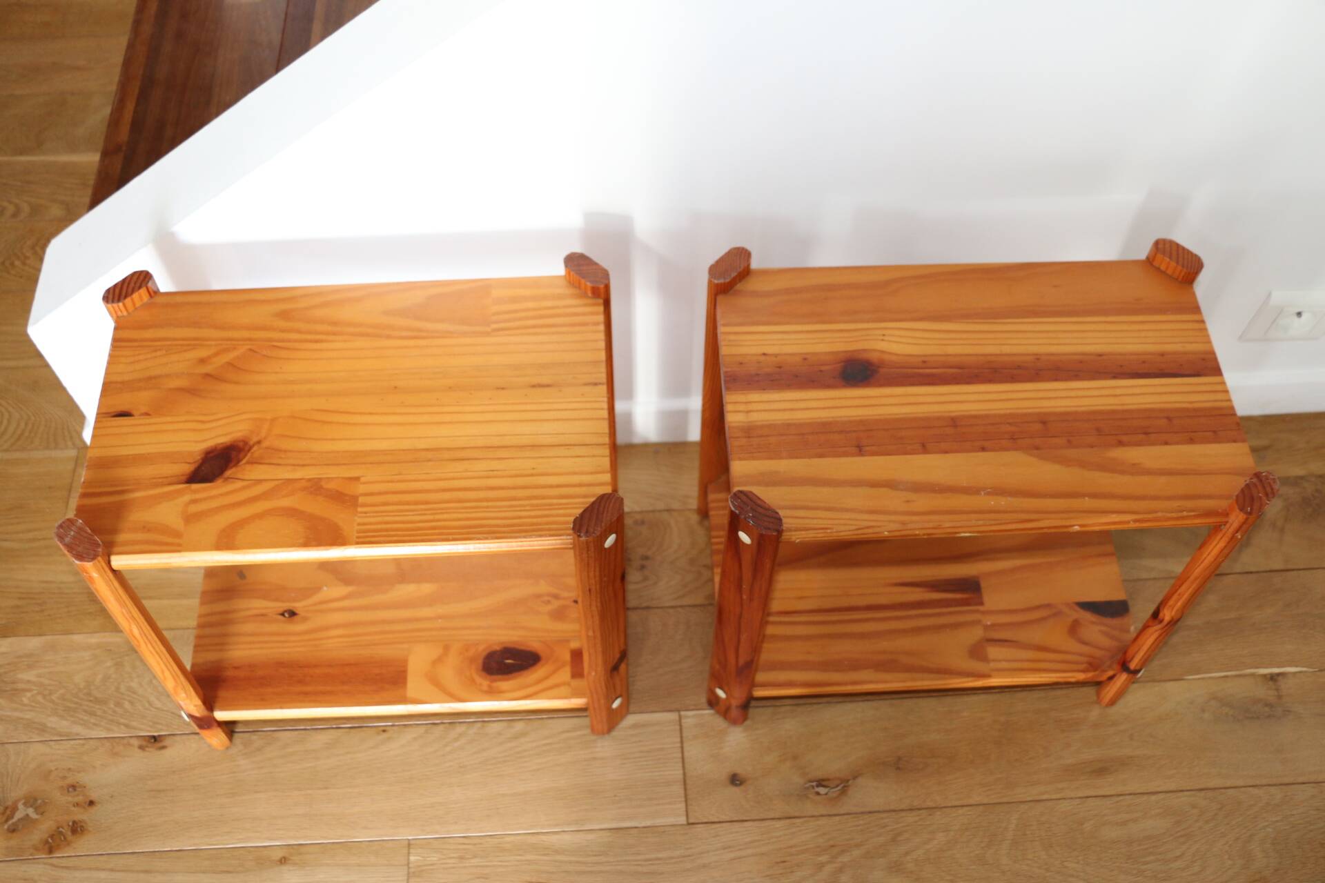 Pair of solid pine bedside tables, 1980