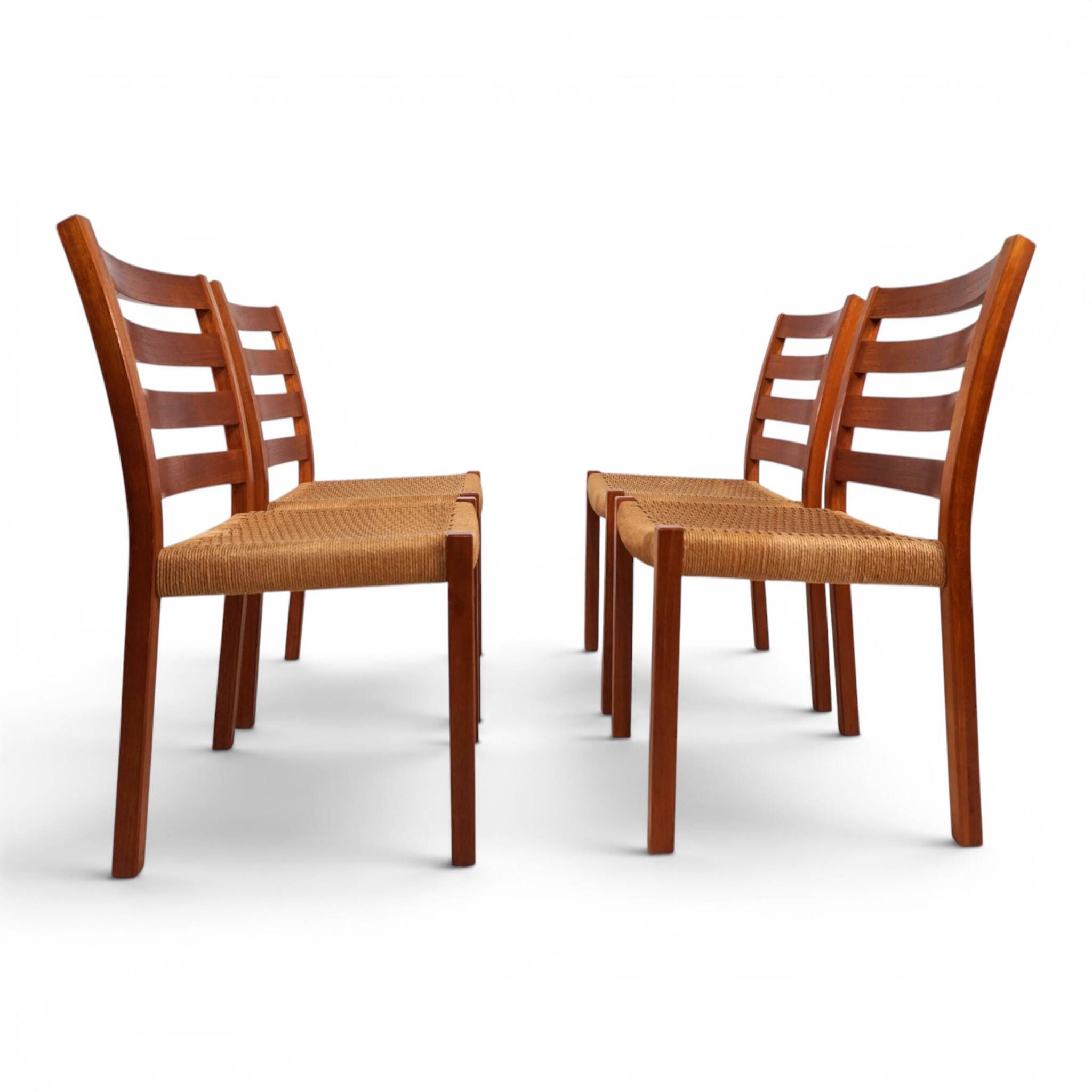 Niels Otto Møller Model 408, Set of 4 Teak Papercord Dining Chairs for J.L.