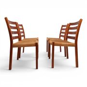 Niels Otto Møller Model 408, Set of 4 Teak Papercord Dining Chairs for J.L.