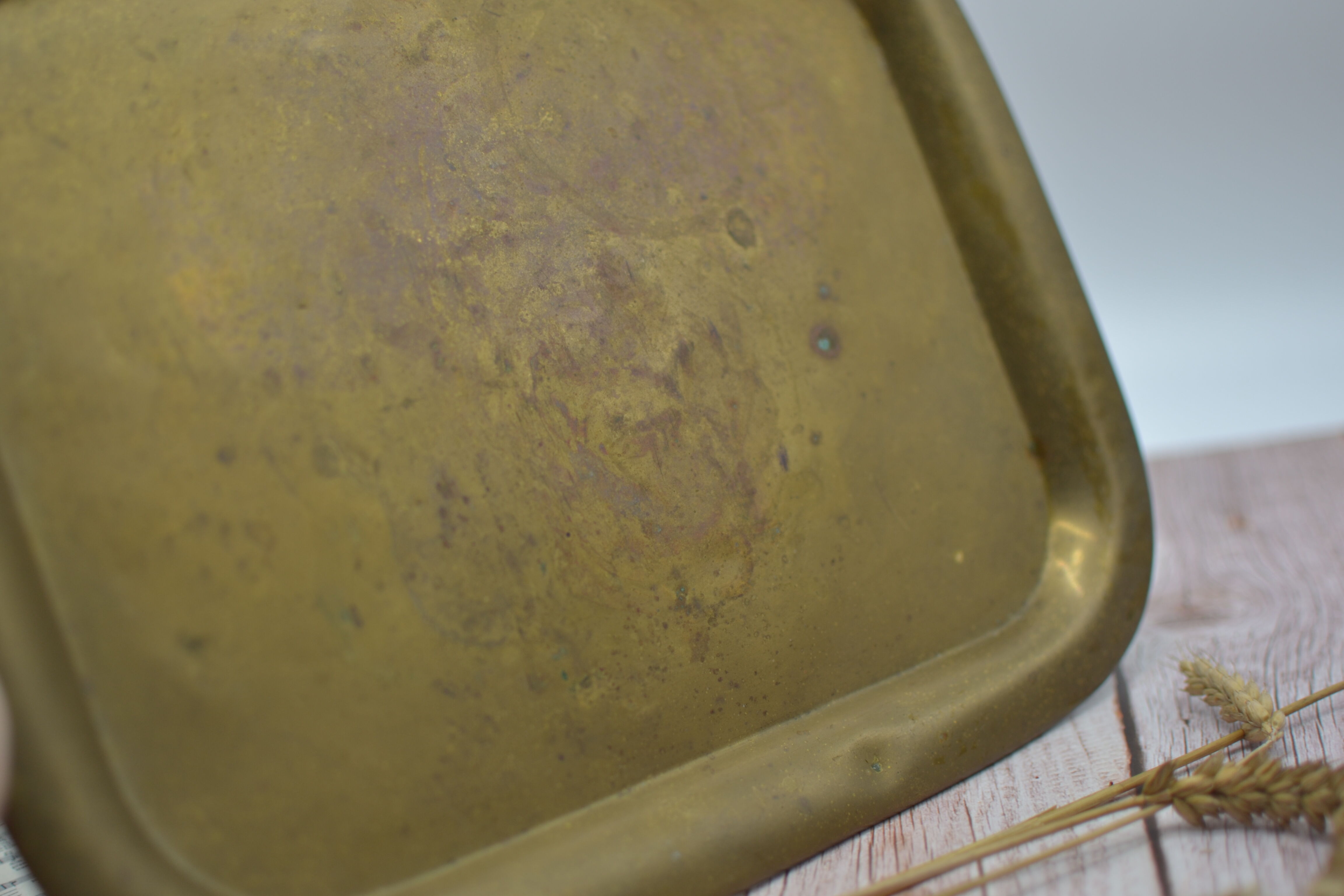 Vintage golden brass serving tray