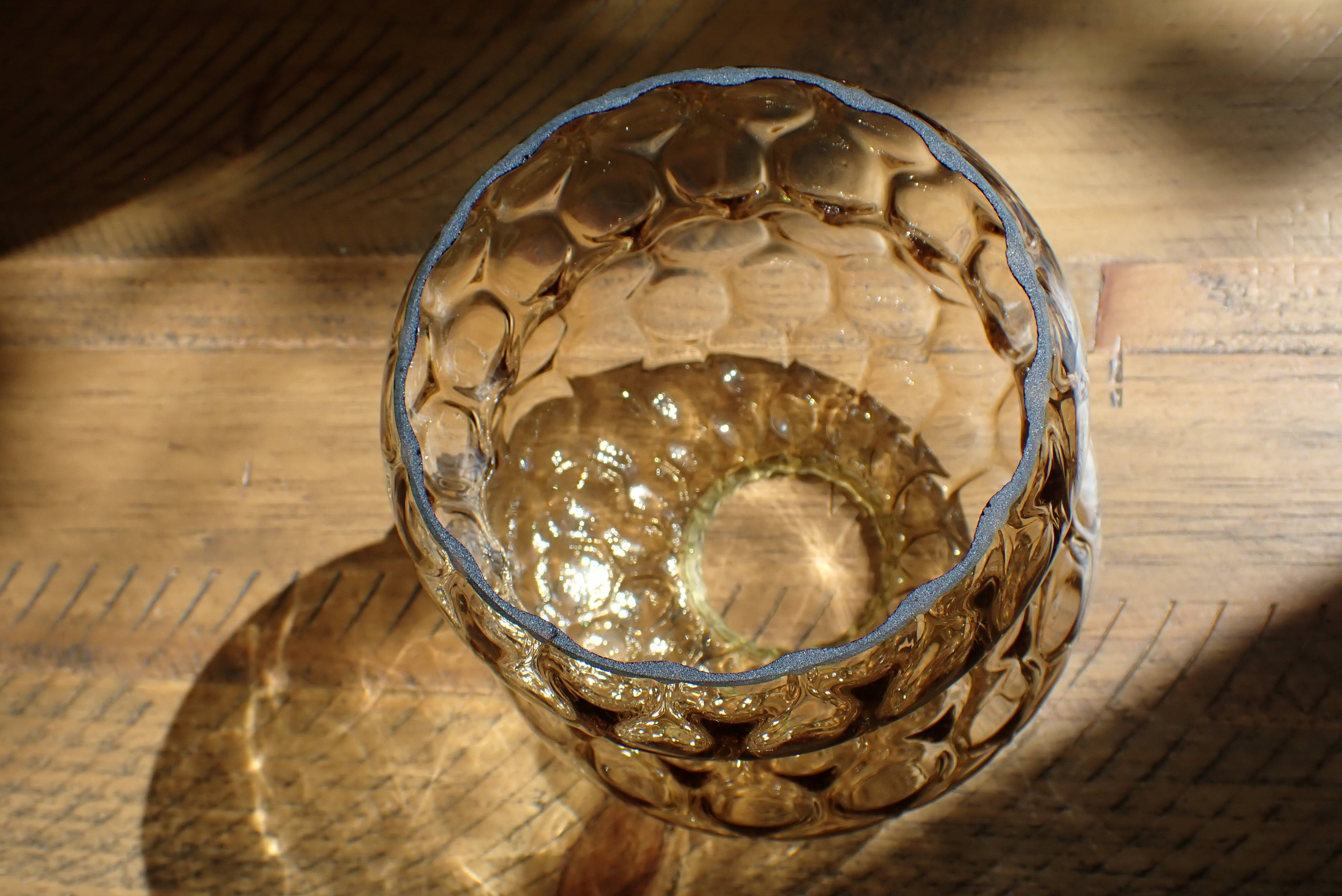 Amber glass globe for lighting - honeycomb relief