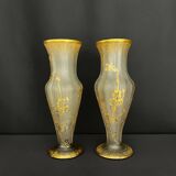 Pair of frosted glass vases with golden floral decoration – Sa Crystal Factory
