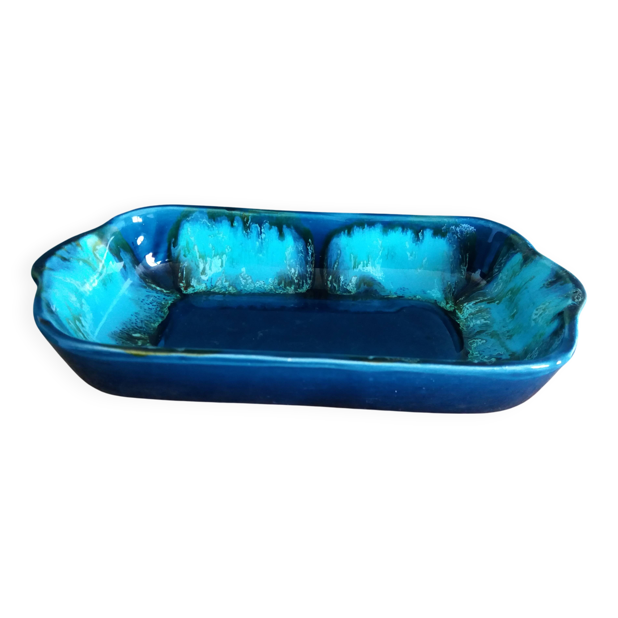 Vallauris stamped pocket emptier in flamed stoneware