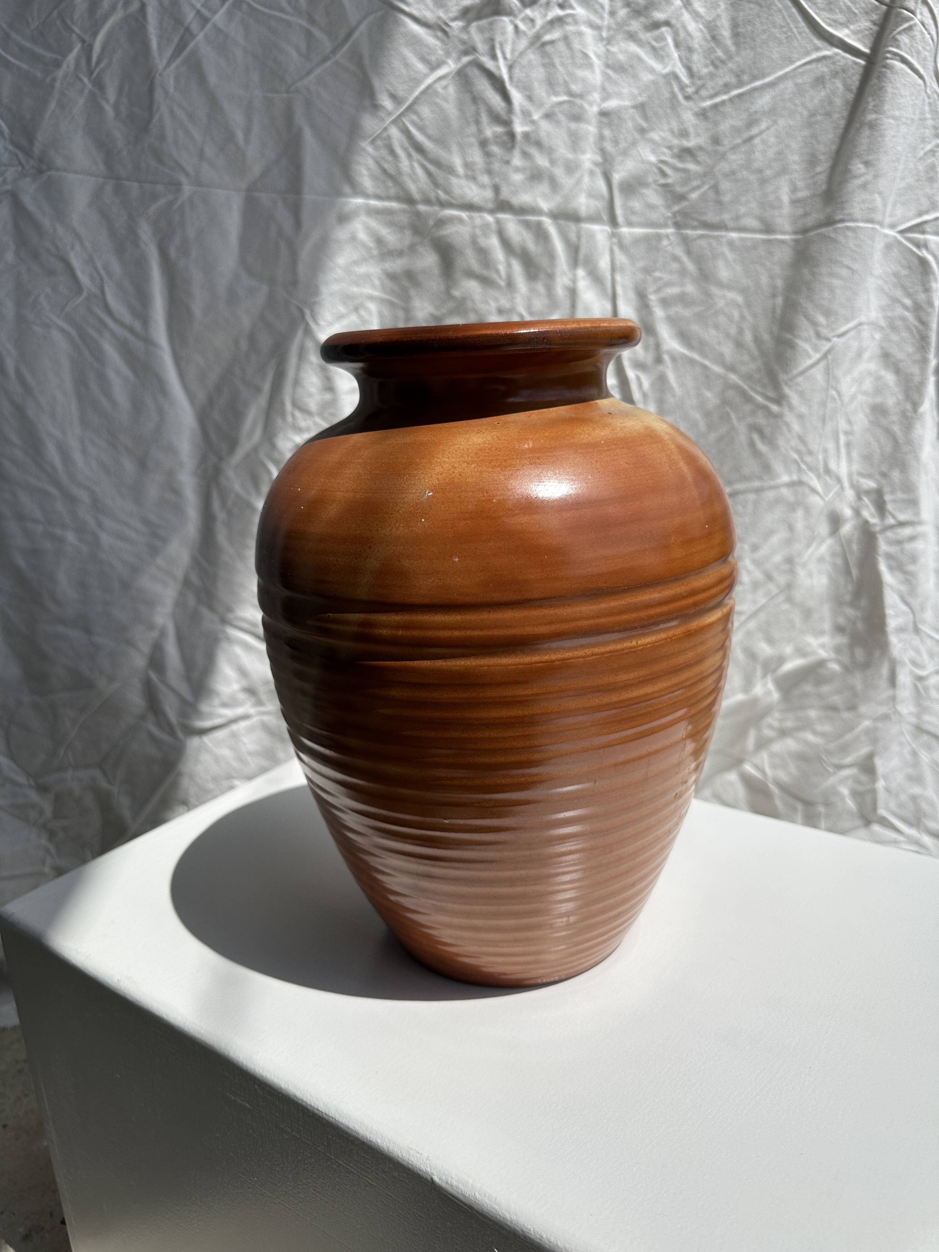 Large brown artisanal ceramic vase