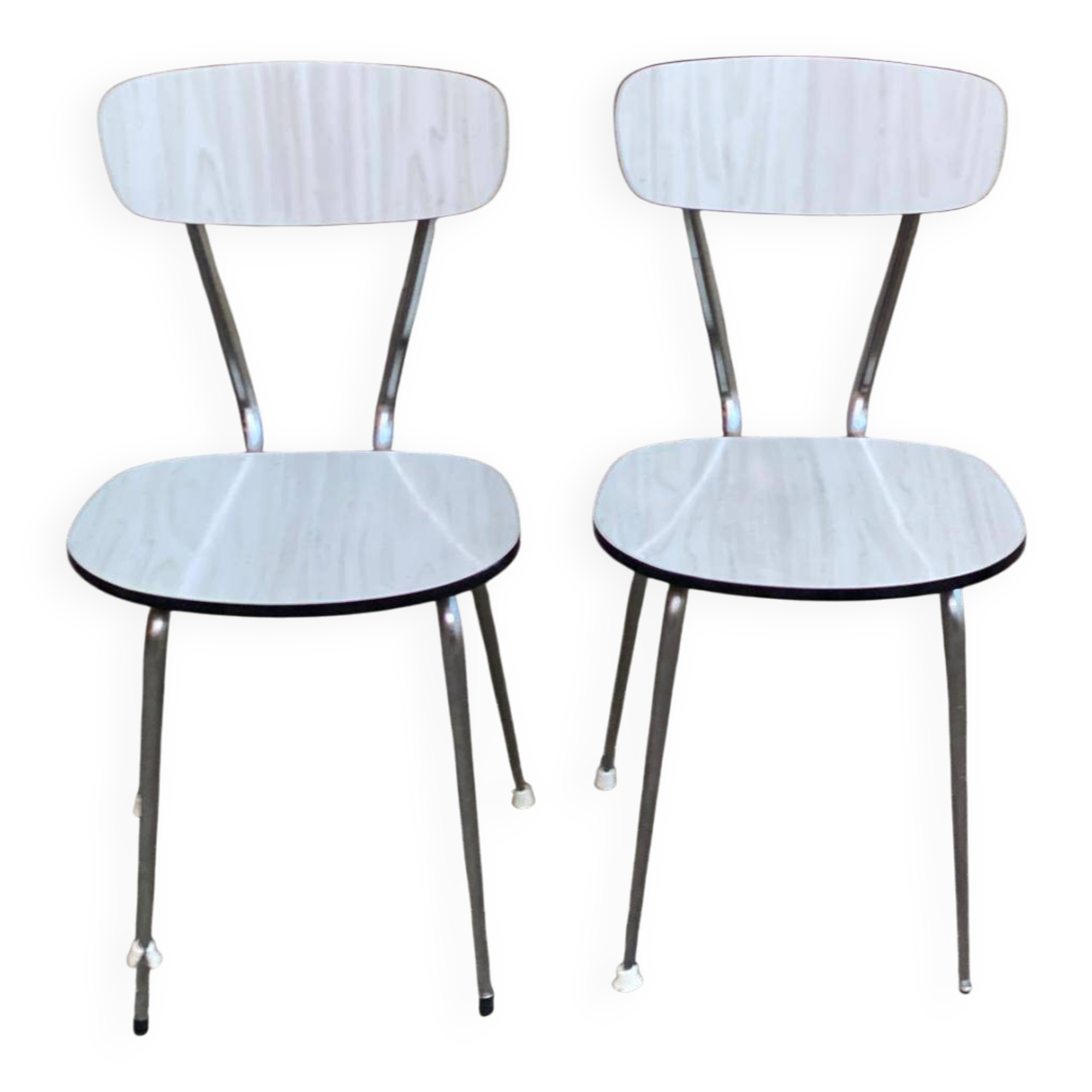 2 chaises formica beige et acier 1980
