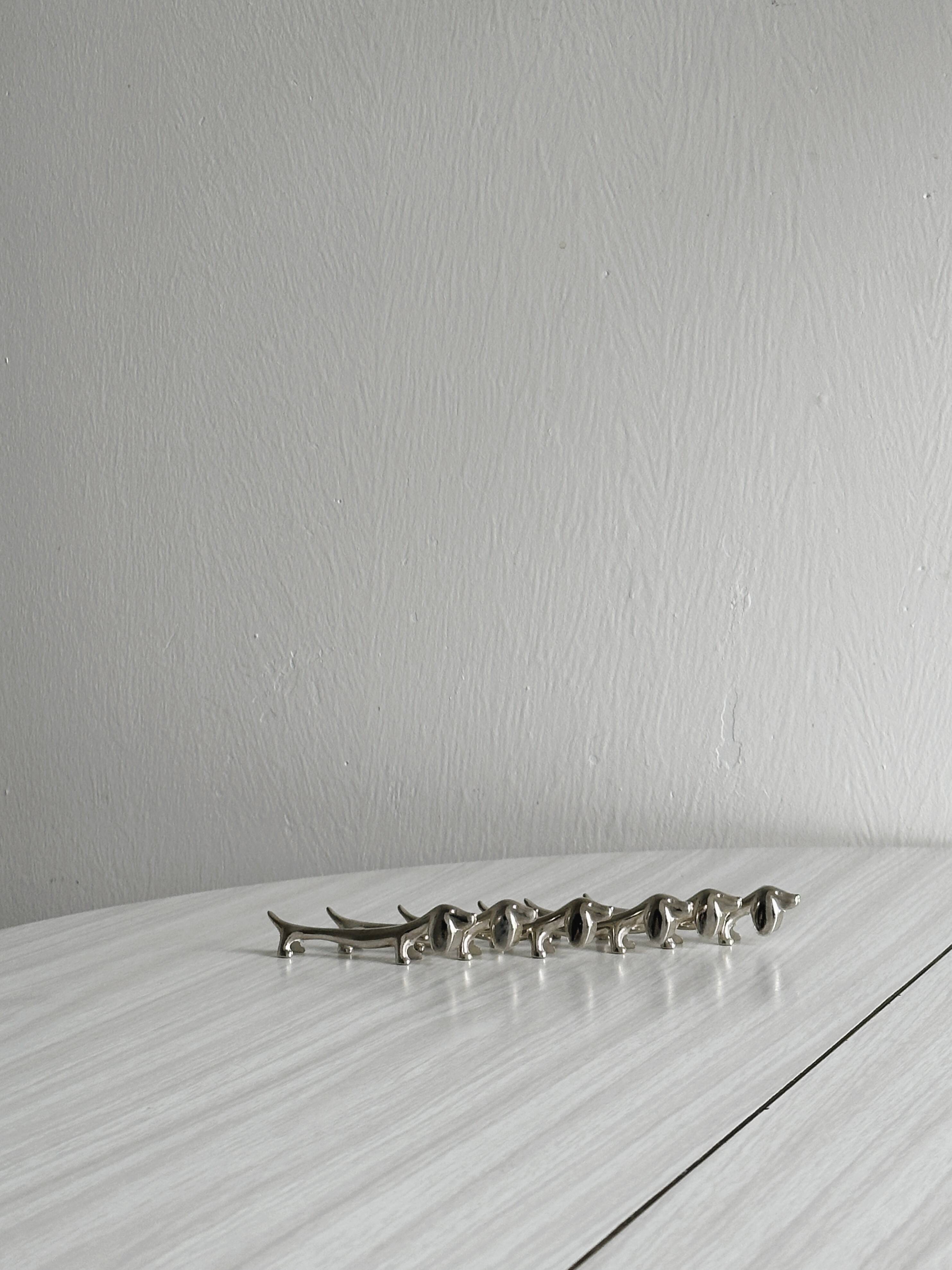 6 white stainless steel metal dachshund dog knife holders