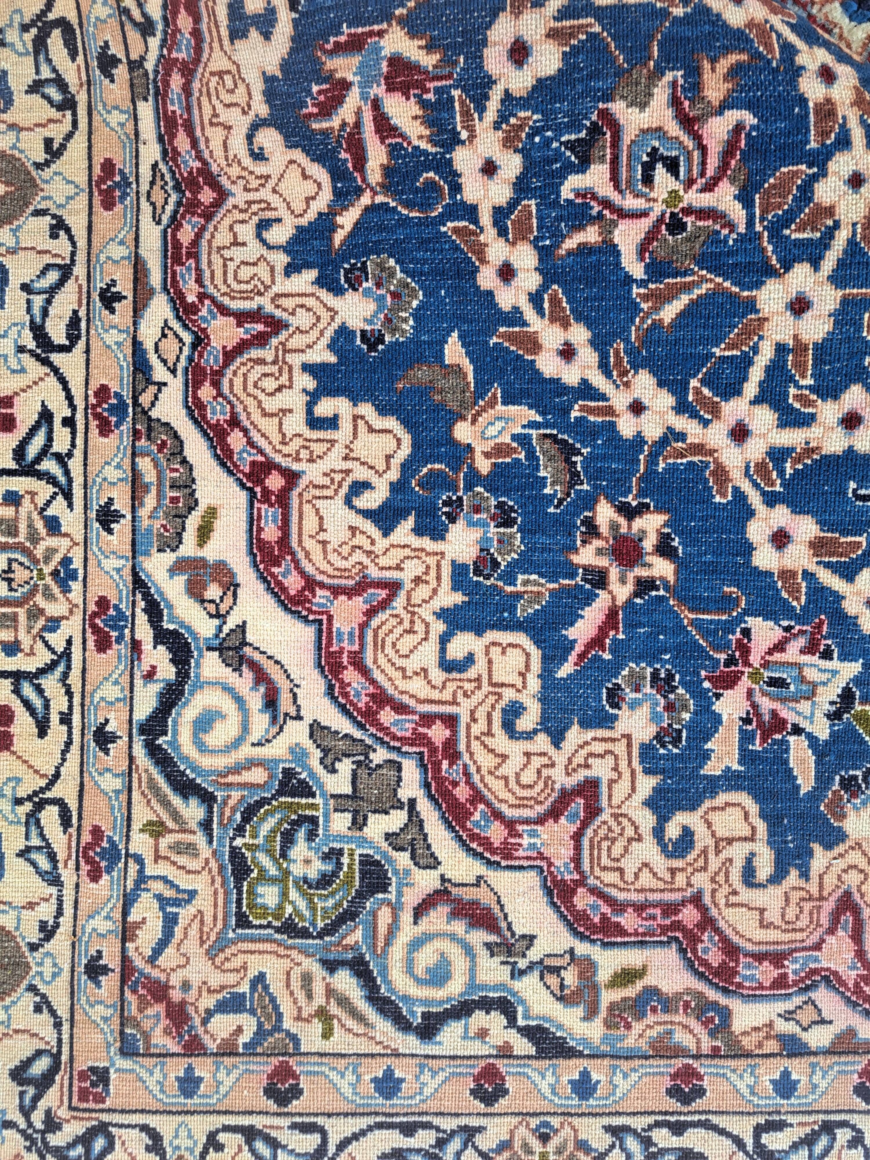 Nain carpet, floral patterns, blue and red, 116x200cm, Iran