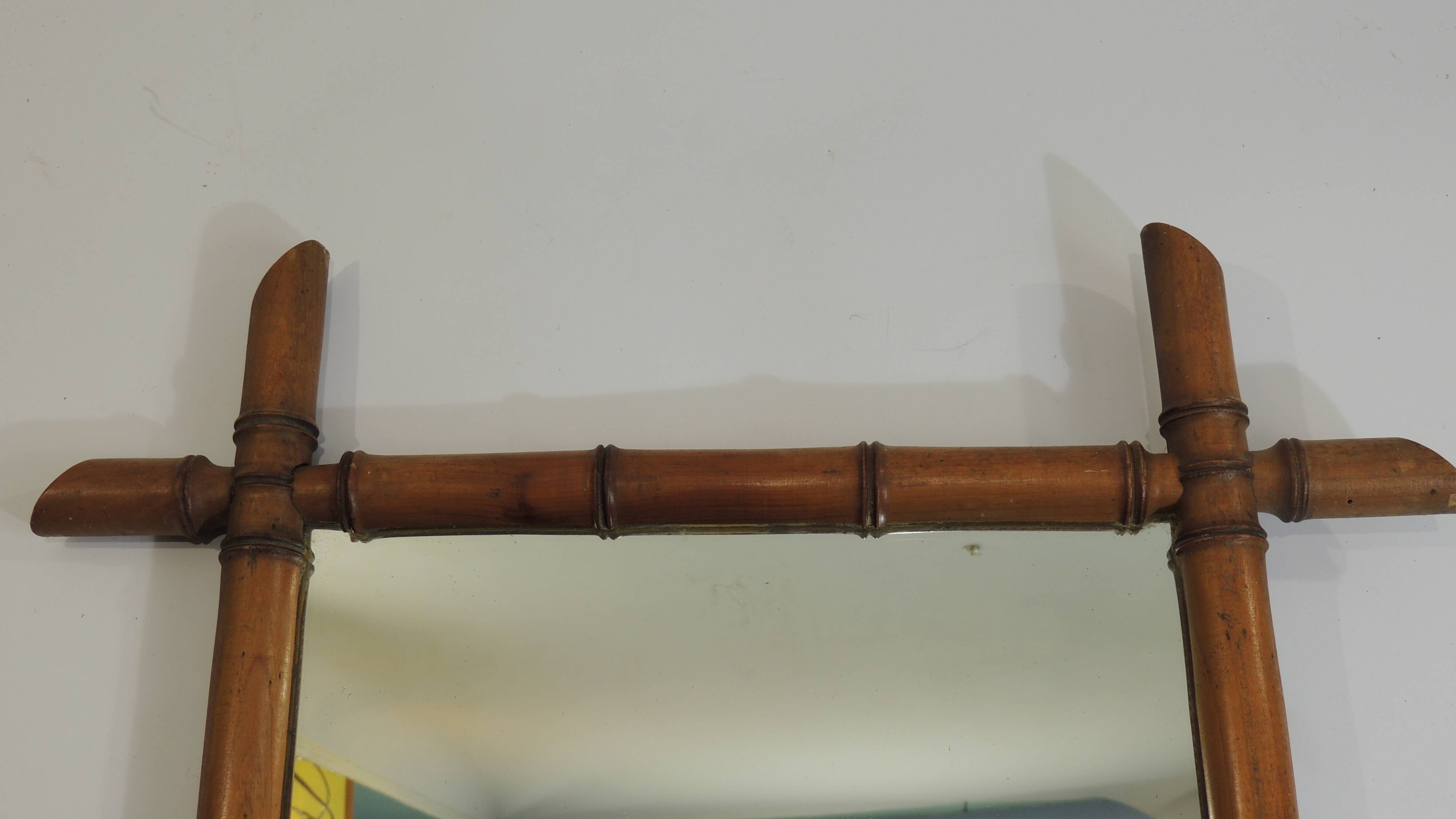 French mercury mirror / faux bamboo / 19th century / carved wood